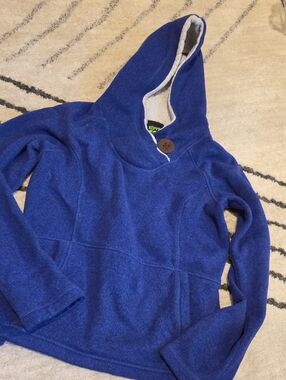 Koppen Cobalt Blue Hooded Pullover with Sherpa Trim